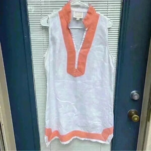 Sail to Sable tunic dress size large v neck pink white 100% linen beach summer